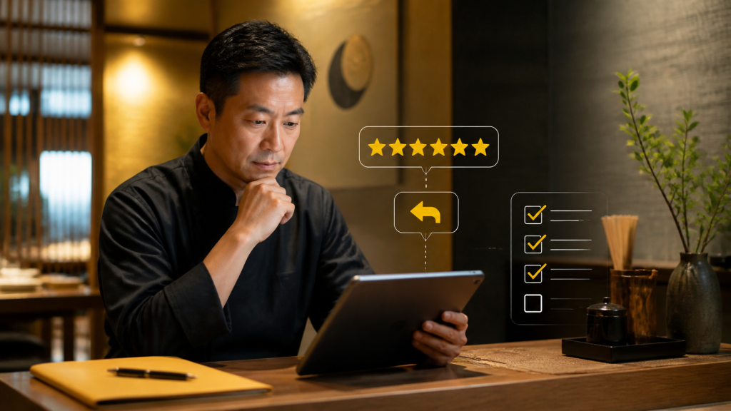 Google口コミ 返信 AIを店舗で活用するイメージ