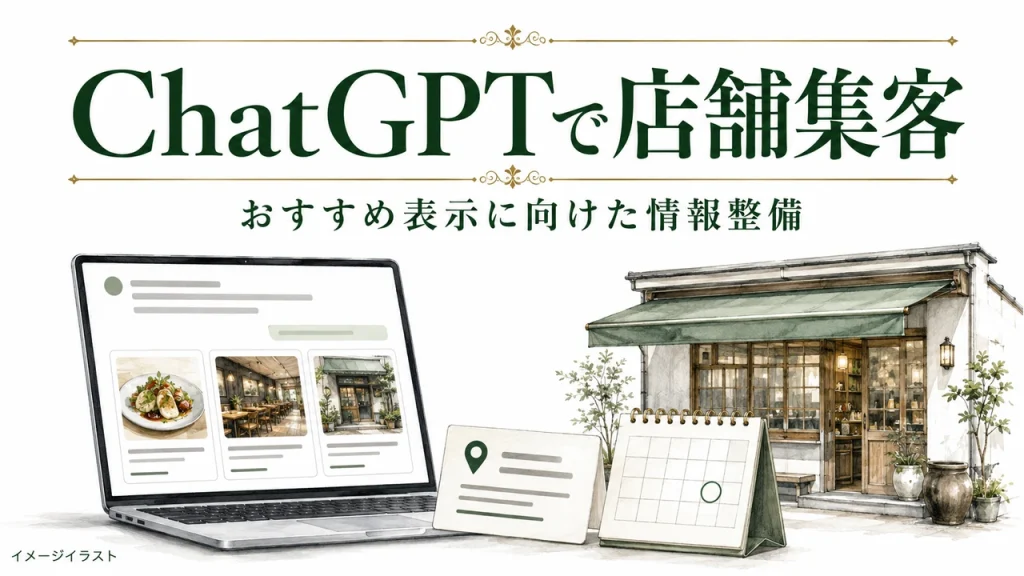ChatGPTで店舗集客：おすすめ表示に向けた情報整備。AI生成のイメージイラスト。