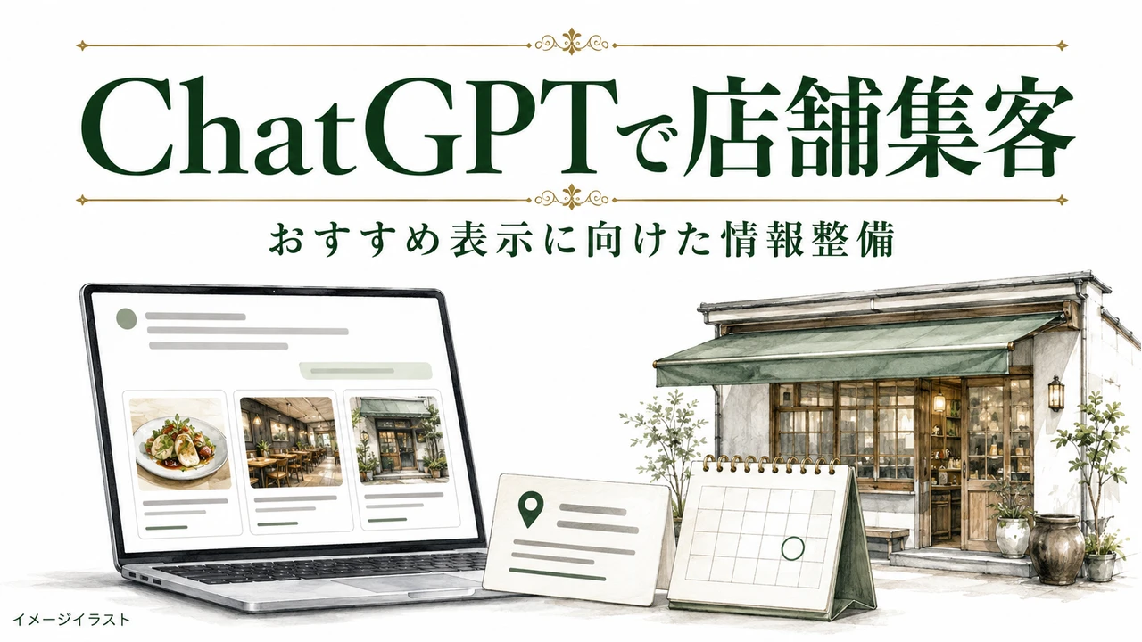 ChatGPTで店舗集客：おすすめ表示に向けた情報整備。AI生成のイメージイラスト。