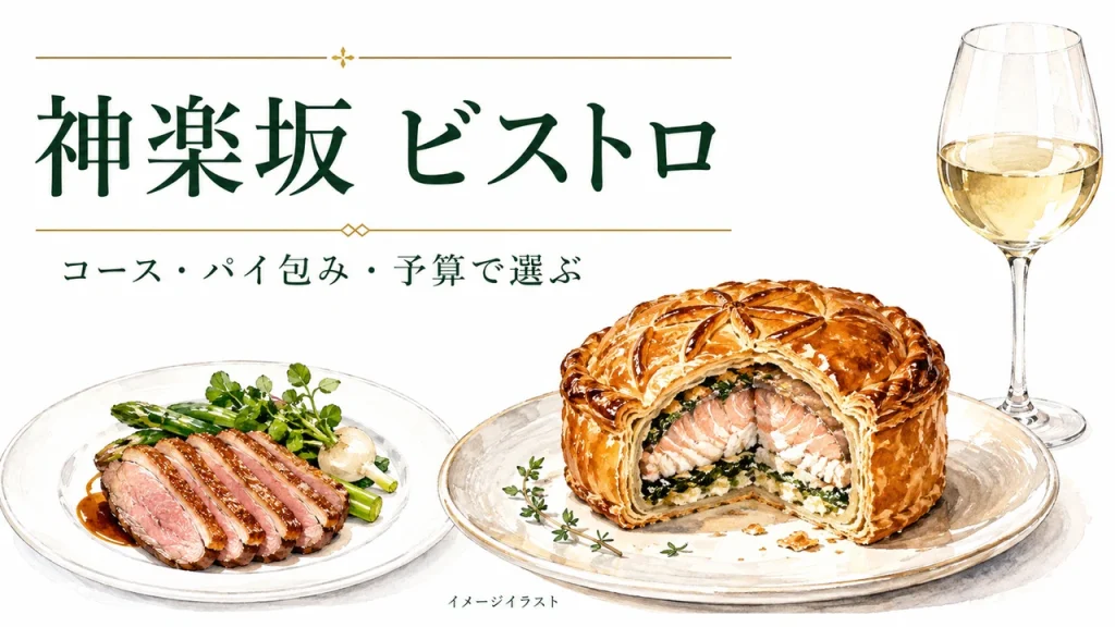神楽坂のビストロ選びを表すイメージイラスト