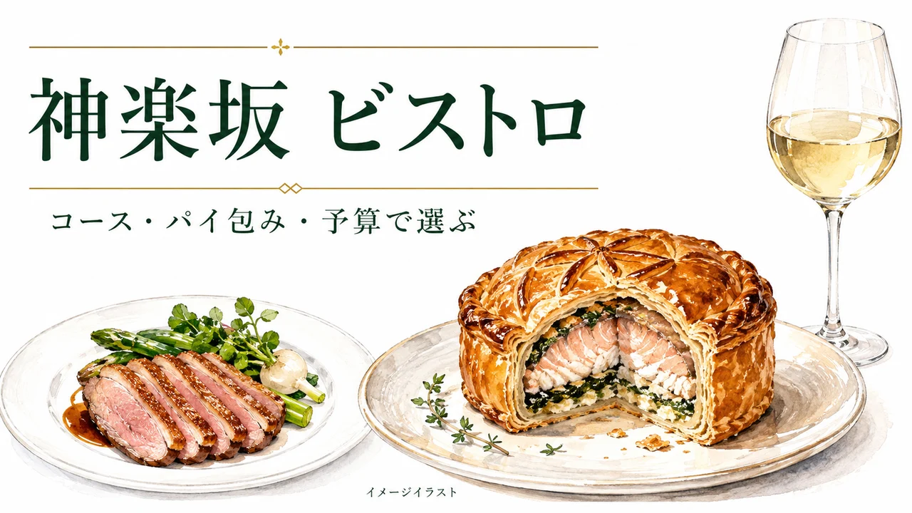 神楽坂のビストロ選びを表すイメージイラスト