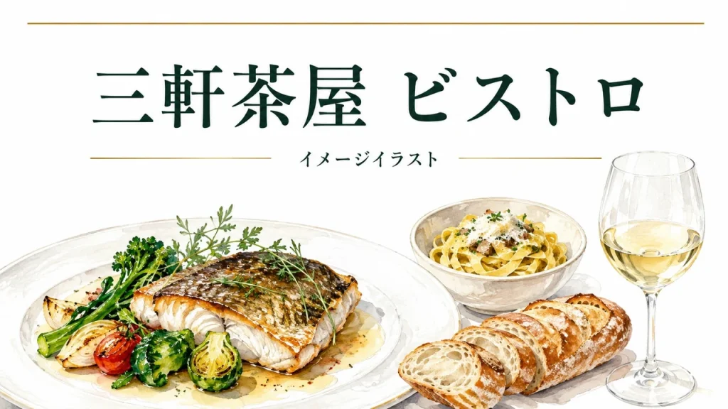 三軒茶屋のビストロ選びを表すイメージイラスト