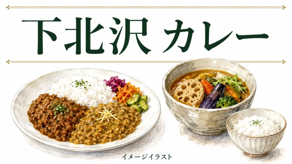下北沢のカレー選びを表すイメージイラスト
